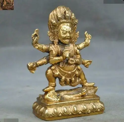 Tibetan Buddhism brass 6 arms Vajrapani Mahakala Wrathful Deity Buddha Statue