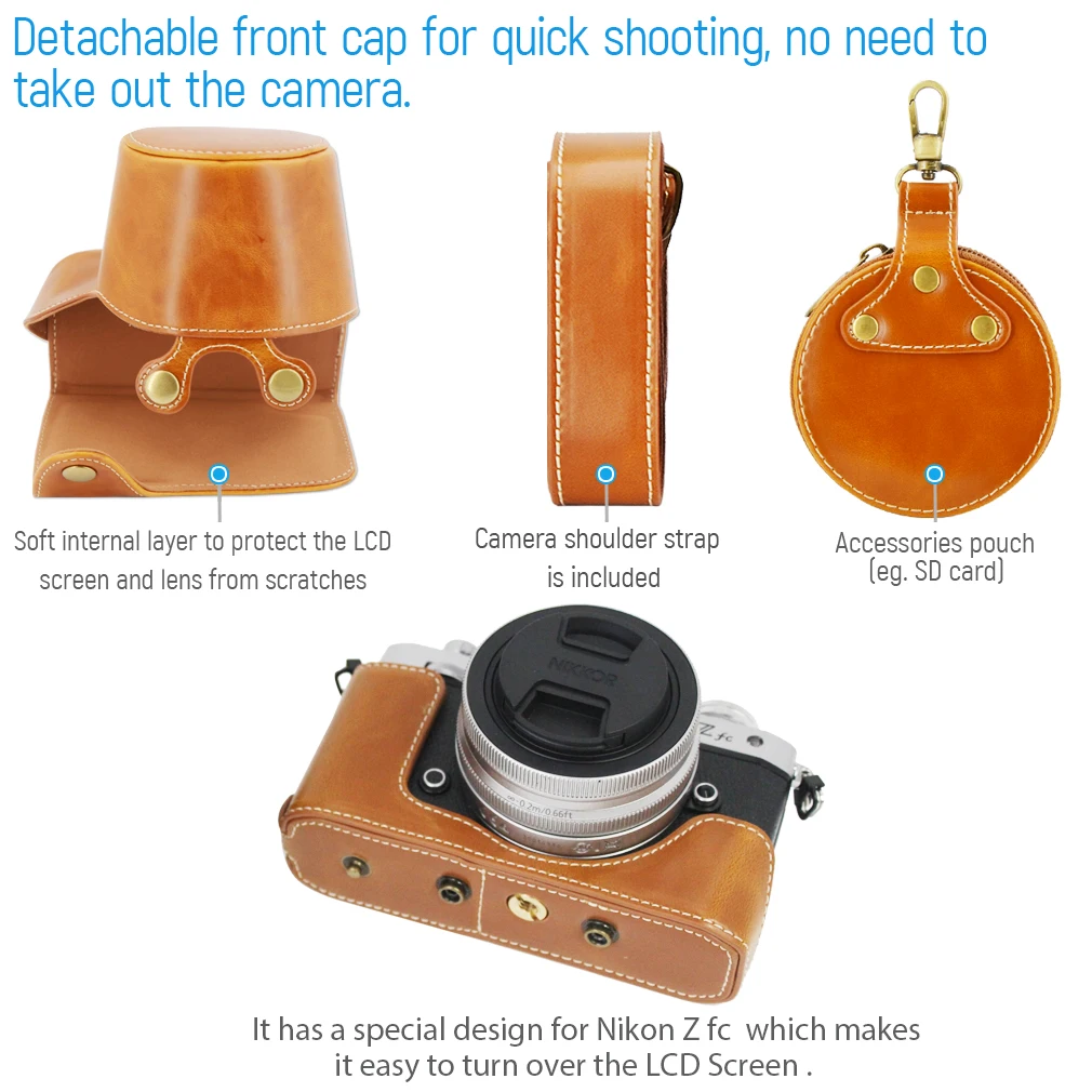 بو الجلود كاميرا رقمية غطاء حقيبة مع حزام لنيكون Zfc/ZFC