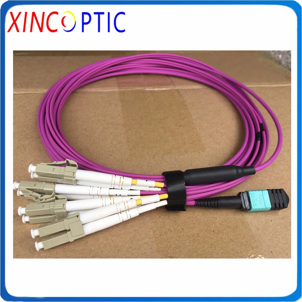 OM4 8F MPO Female-4*Dual LC UPC 8Fibers MM Multimode 3M 3.0mm Mini Round Purple LSZH Jacket Cable Fiber Optic Patch Cord