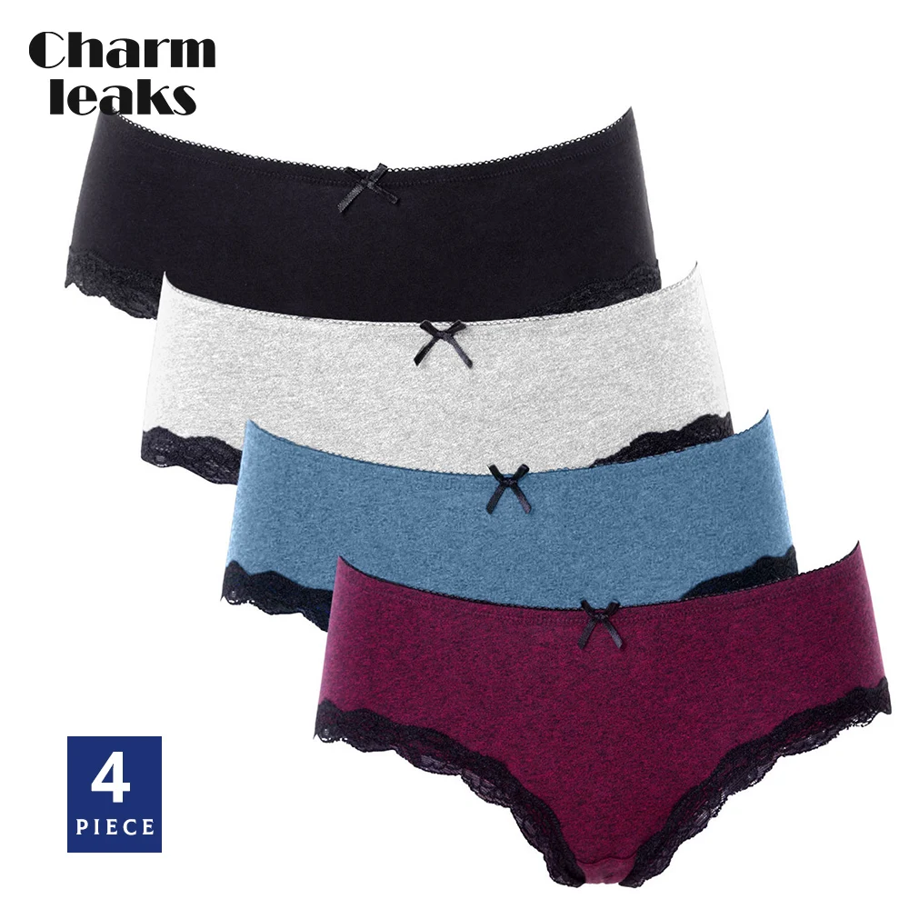 Charmleaks Women Underwear Hipster 4 Packs Cotton Panties Soft Strech Comfort Solid Ladies Bow Tie Mid-waist Hot Sale