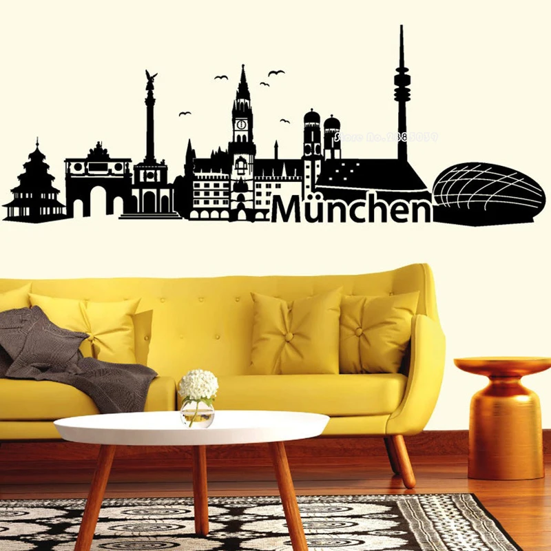 City Skyline Munich Wall Art Sticker City Silhouette Vinyl Wall Decal For Bedroom Bathroom Home Decor Munich Mural Posters LL889