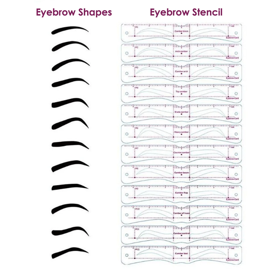 12Pcs/set Reusable Eyebrow Stencil Set Eye Brow DIY Drawing Guide Styling Shaping Grooming Template Card Easy Makeup