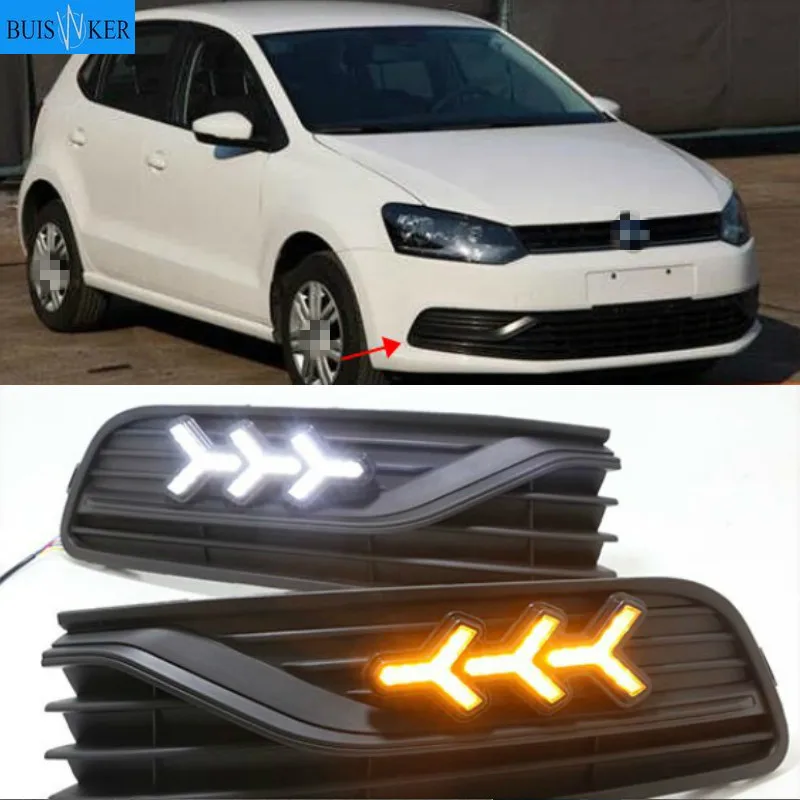 

2Pcs for VW Volkswagen Polo 2014-2018 Daytime Running Light flow Yellow Turn signal LED DRL Fog lamp