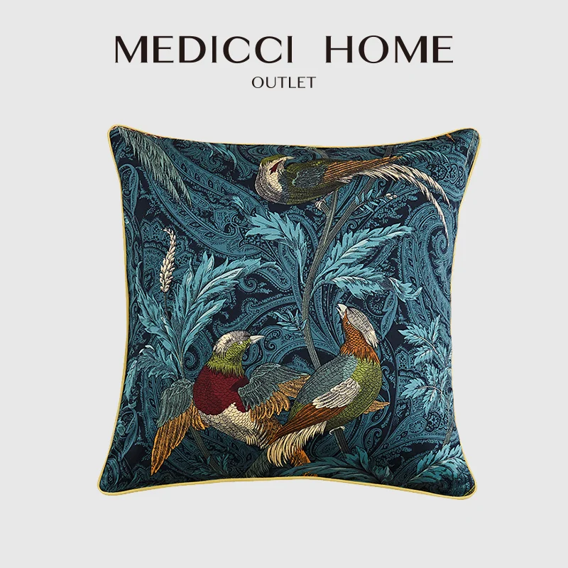 Medicci Home Cushion Cover Nightingale Birds Print American Style Retro Luxurious Throw Pillow Case For Living Room Sofa Couch