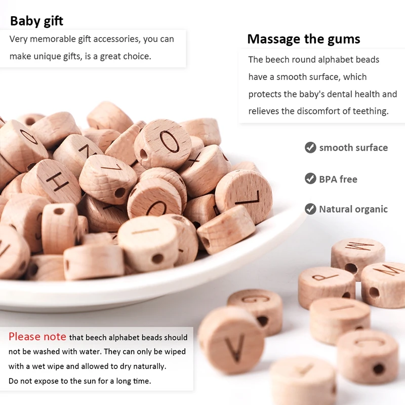 Bopoobo 10pc Wooden English Alphabet Beads Letter BPA Free Food Grade Material For DIY Baby Teething Necklace Baby Teether Beads