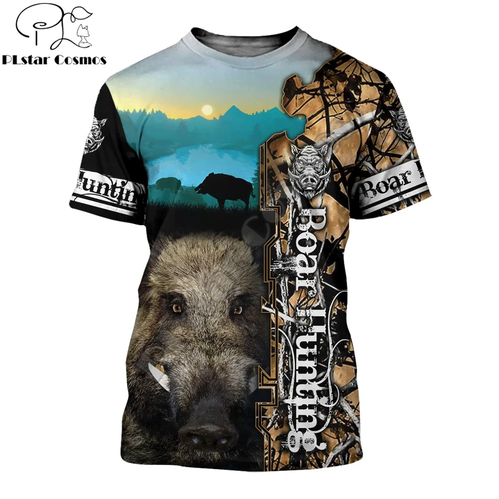 2021 Summer Hipster Men t-shirt Beautiful Boar Hunting 3D Printed Harajuku Short sleeve T shirt Unisex Casual tops TX0163