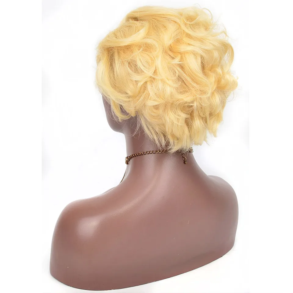 YVONNE 613 Blonde Short Pixie Cut Wigs 13x4 Brazilian Wavy Remy Human Hair Lace Front Wigs 130% Density