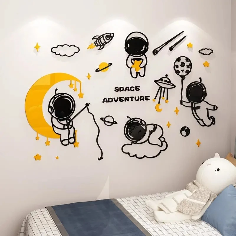 

Cartoon Astronaut 3D Stereo Wall Stickers Creative Children's Room Bedroom Bedside Boys Room Layout Kindergarten Wall Decoration