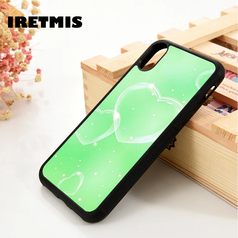 Iretmis 5 5S SE 6 6S TPU Silicone Rubber Phone Case Cover for iPhone 7 8 Plus X Xs 11 12 MINI Pro Max XR Bubble Heart Green