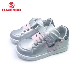 FLAMINGO  Print Spring Genuine Leather Breathable Hook& Loop Outdoor sneakers for girl Size 22-27 Free shipping 201P-SW-1782