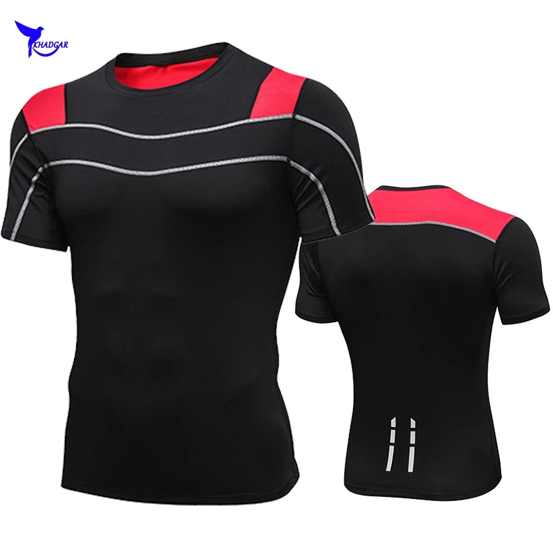 Reflective Night Run Print Running T-Shirt Men Quick Dry Mesh Patchwork Rashgard GYM Fitness Shirts Sport Compression Sportswear