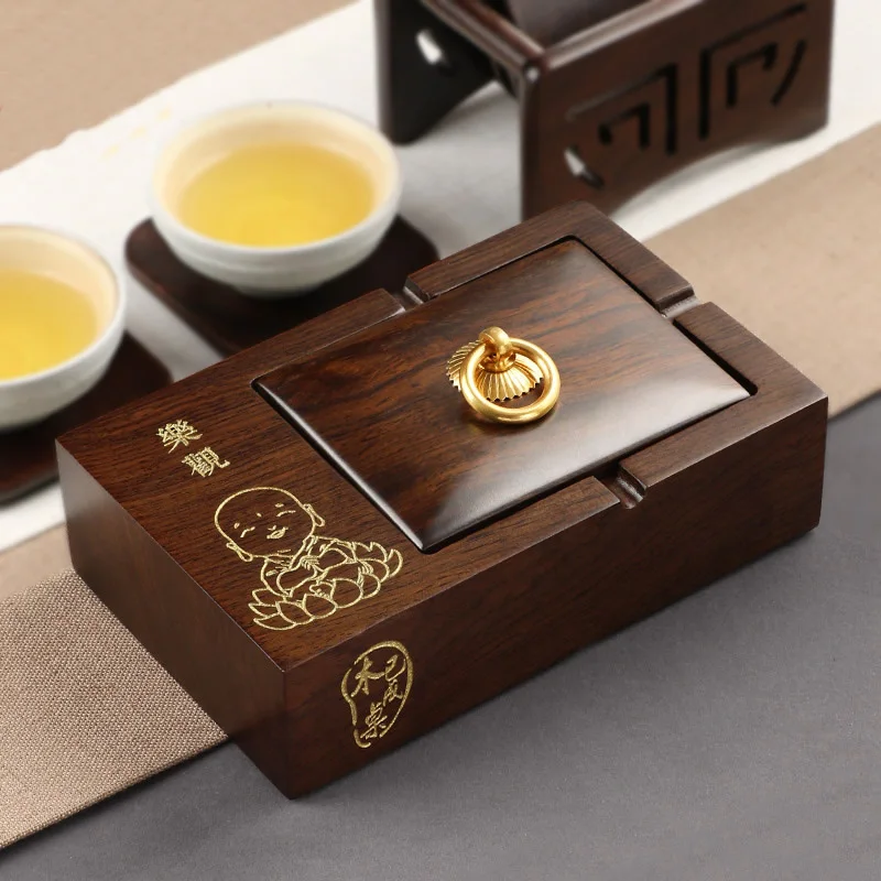 

Pastoral classical wooden square ashtray Living room sandalwood wood decorative ashtray