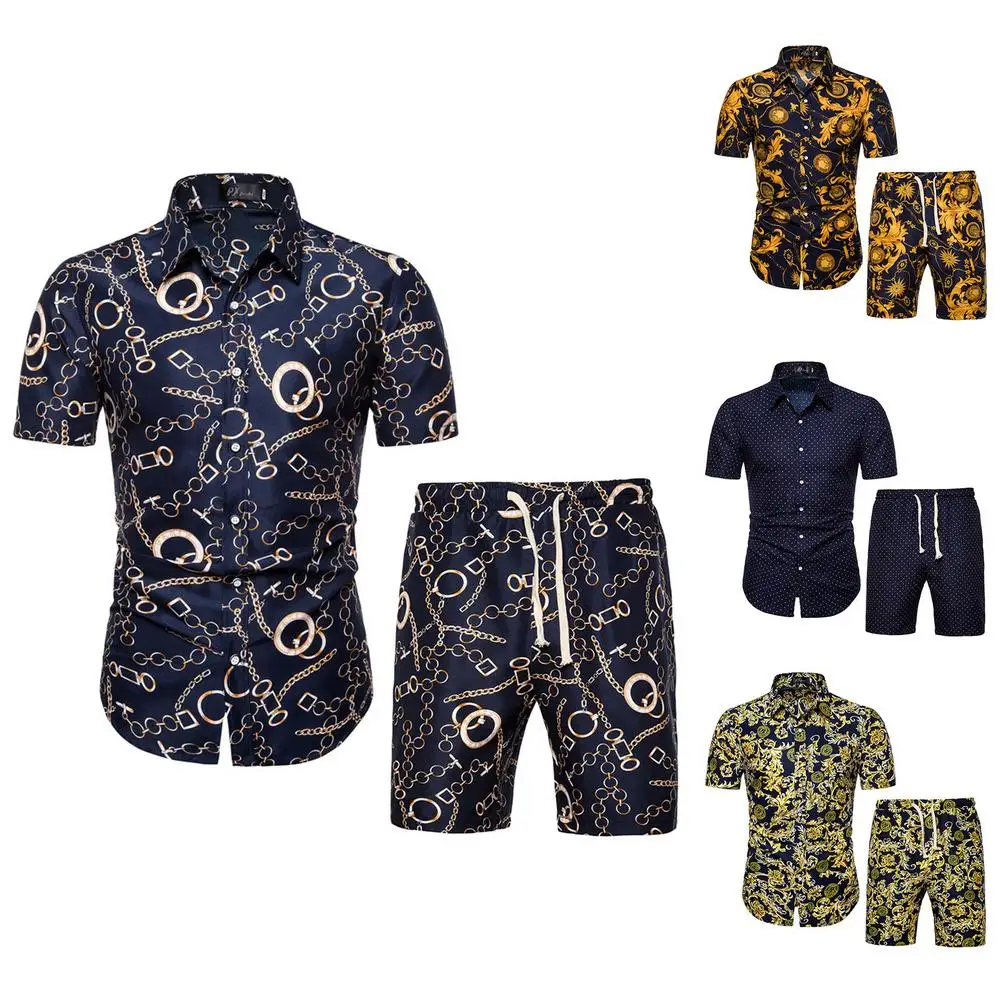 2 Piece Tracksuit Floral Hawaiian Shirt And Shorts Suit For Men Short Sport Homme Short Masculino Praia