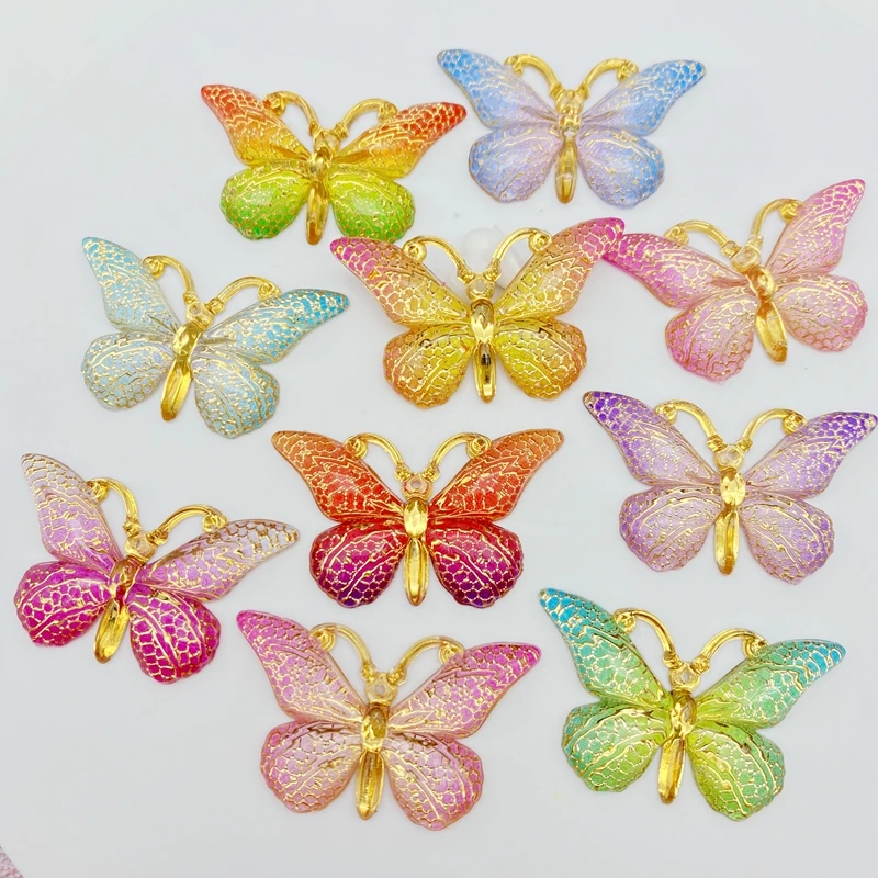 30Pcs/Lot New Acrylic Mixed Butterflies With A Hole Flat Back Scrapbooking Hair Bow Center Embellishments DIY Accessories C78