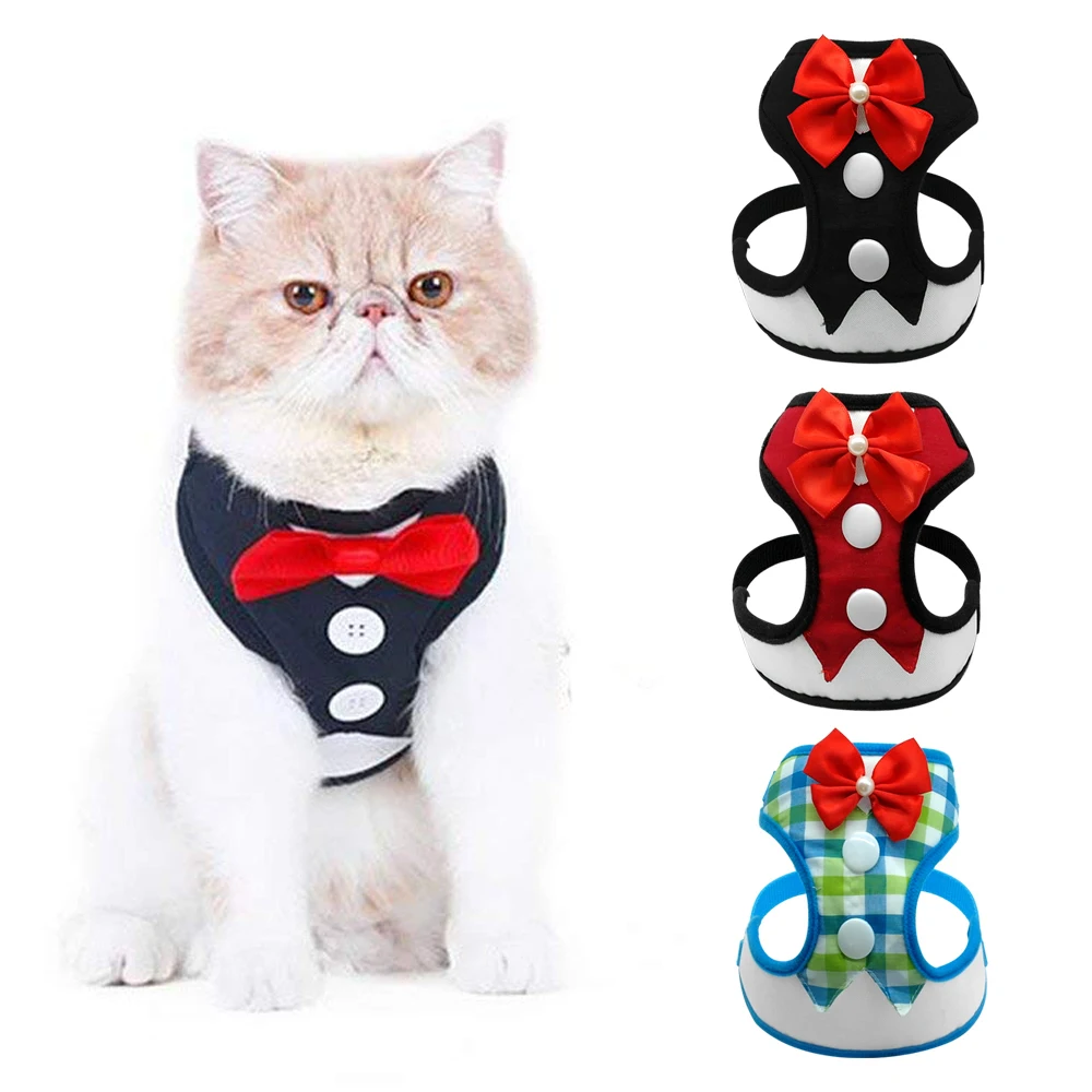 

Nylon Cat Dog Harness Cute Bowknot Vest with Leash Bowtie Adjustable Suit Tuxedo Cat Harness Leash Set Cats Attend the party