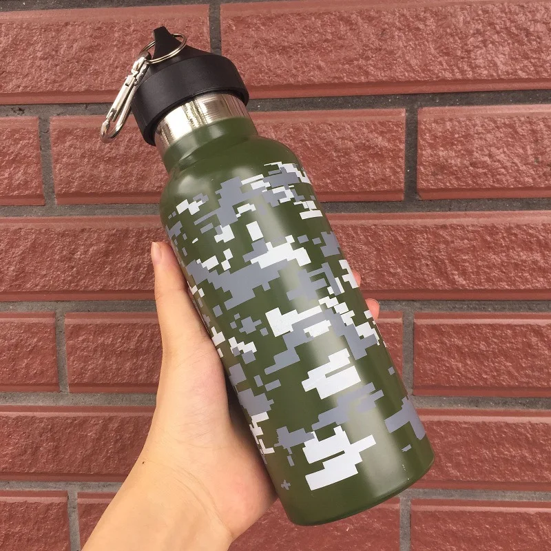 Camouflage Water Bottle Stainless Steel Double-Layer Vacuum Insulation Outdoor Travel Sports 500 ml 750ml