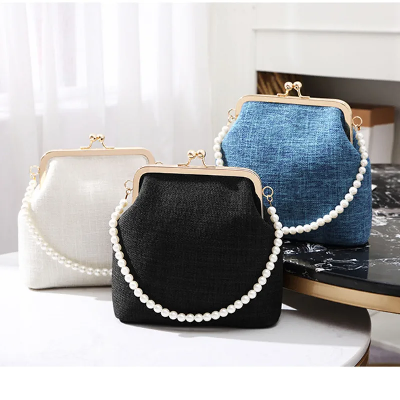 Small Shell Shape Bag For Women Pearls Handle Ladies Purses and Handbag Kiss Lock Chain Strap Crossbody Mini Messenger Bag