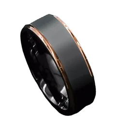 8mm Black Brushed Rose Gold Plated Rimmed Titanium Steel Ring Charm Men's Wedding Ring Jewelry Gift Cocktail Ring Size Us6-13