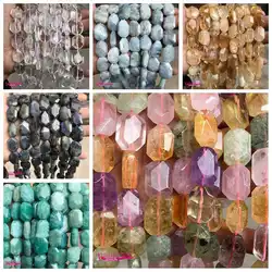 Natural Multicolor Stone Spacer Loose Beads 15x20mm Faceted Flat Shape DIY Jewelry Making 19Pcs wk448