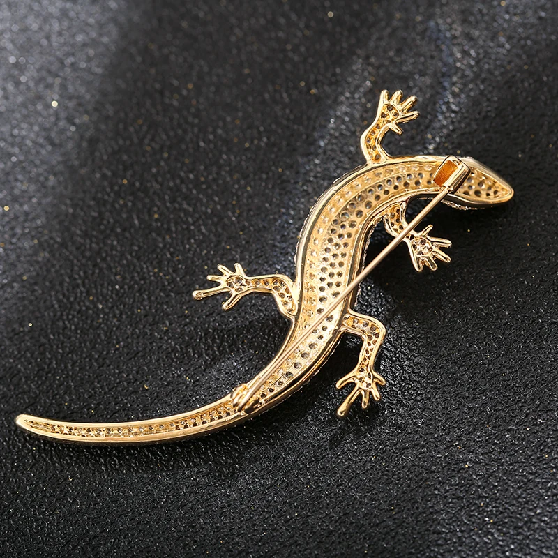 Luxury Crystal Cubic Zirconia Lizard Brooch Salamander Pin Badge Gecko Cute Vintage Jewelry Animal Brooches Pins Christmas Gift