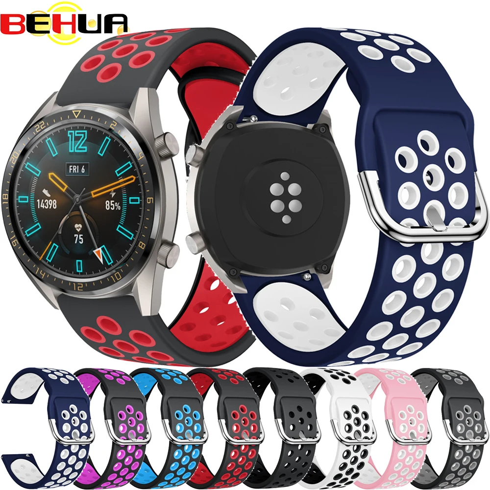 Pulseira de relógio de 22mm, pulseira de substituição com fivela esportiva de silicone para huawei watch gt 1 2 2e gt/gt2 de 46mm