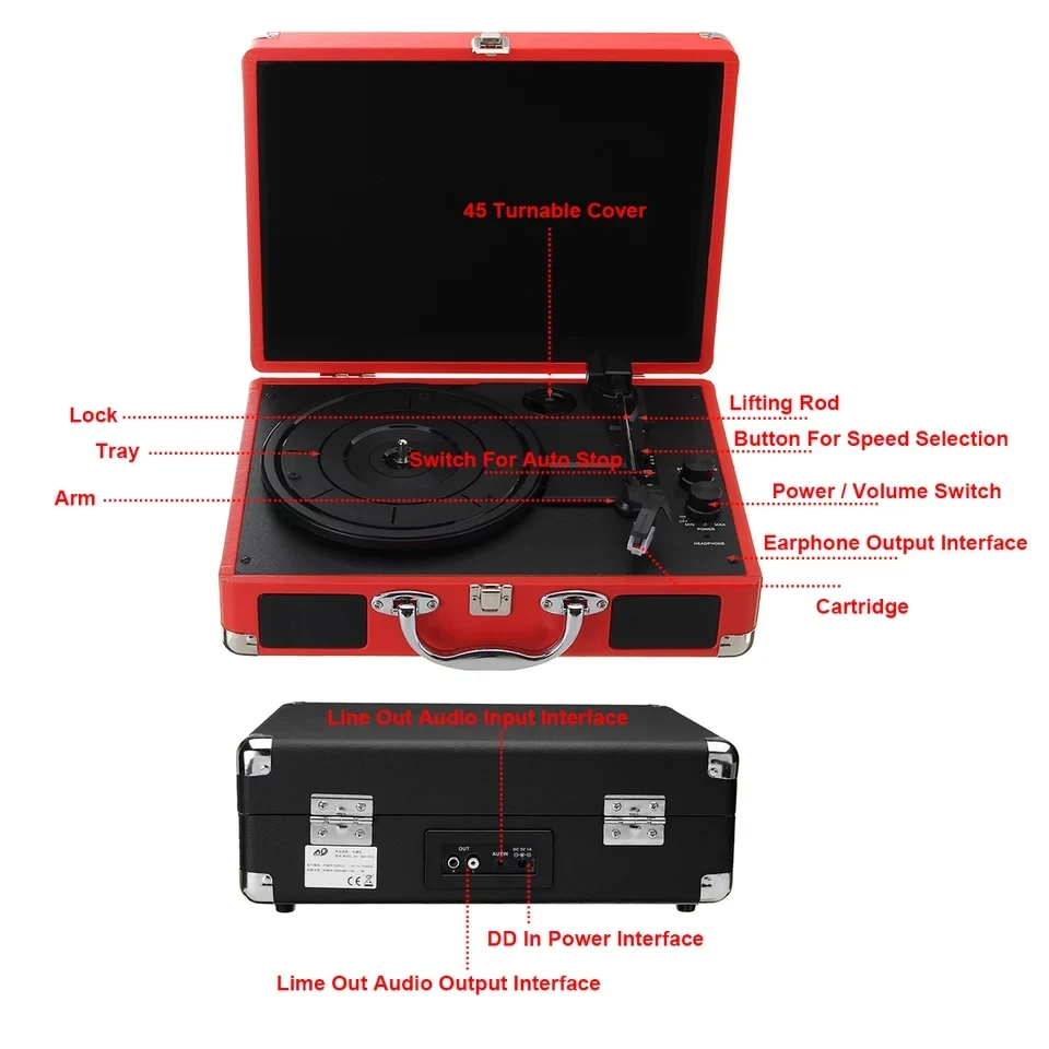 33/45/78 об/мин Bluetooth фонограф портативный чемодан Виниловый проигрыватель граммофон Lp проигрыватель записи телефона 100-240 В музыкальная шкатулка