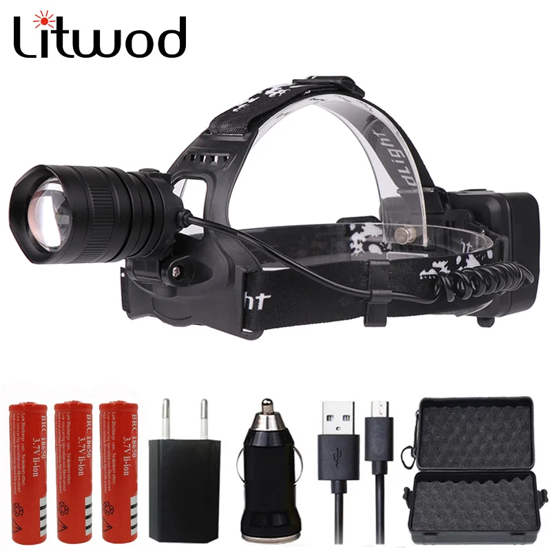 

Litwod Z40 50000LM XHP70 LED headlamp Powerful headlight zoom lens 18650 rechargeable battery head flashlight lamp torch