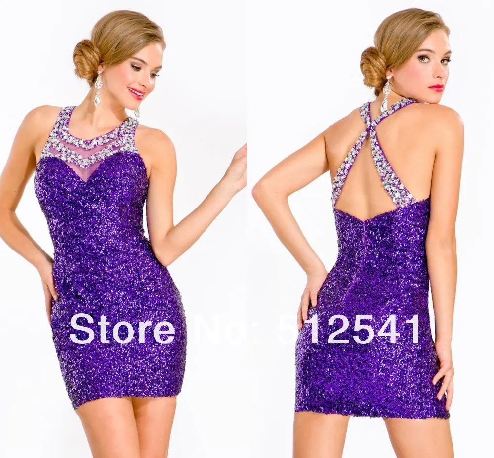 purple halter Girl Cocktail Dresses Tierd beading crystal Top Party Plus Size Homecoming Dresses 15 ans Girl Graduate Dress