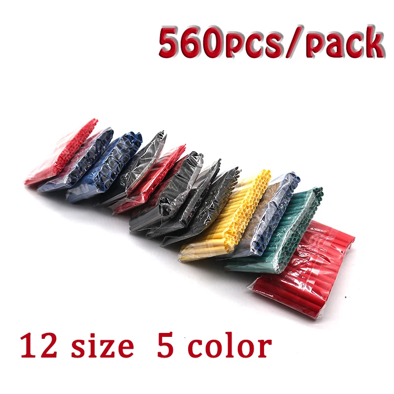 

560pcs/pack Heat Shrink Wrap Bags Kit Heat-shrinking Sleeving Cable Extrema Ratio 2:1 Gaine Retractable Tube Box Set Length 45mm