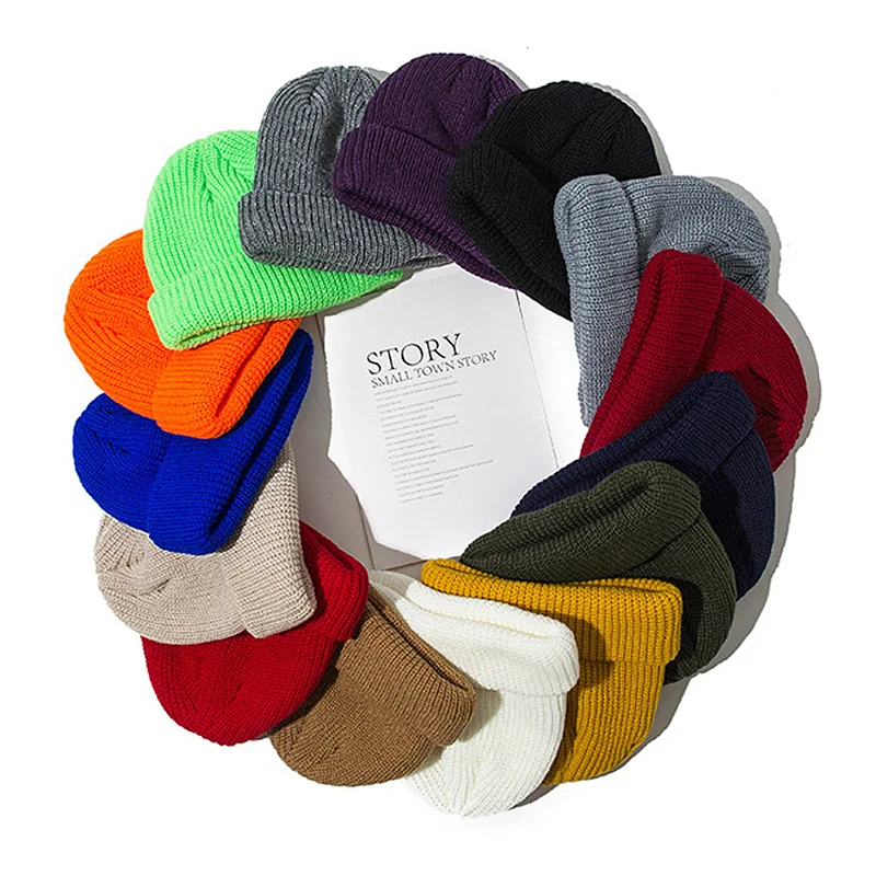 Knitted Hats for Women Skullcap Men Beanie Hat Winter Retro Brimless Baggy Melon Cap Cuff Docker Fisherman Beanies Hats For Men