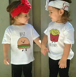 2021 Funny Best Friend Hamburg Chips Kids T-shirt Boys Girls Short Sleeve Cool Shirt Tops Children BFF Tee Shirt Casual Tops