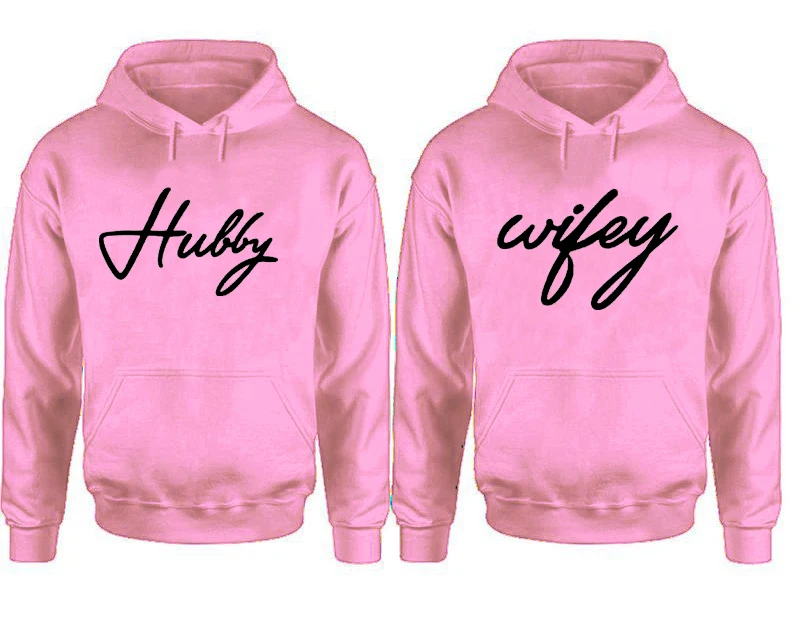 Womens Hoodies Matching Sweatshirt Hubby and Wifey Couple Valentine Day Classic Streetwear Pink Clothing