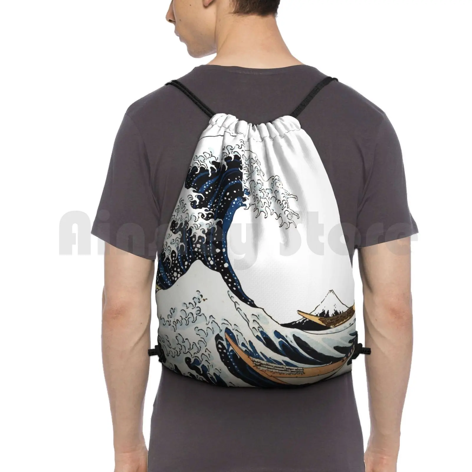 Great Wave Off Kanagawa Backpack Drawstring Bags Gym Bag Waterproof Japan Japanese Fine Art Mount Fuji Fujiyama Hokusai