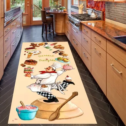 Cook food Digital Print Washable Anti-Slip Outsole Stain-resistant Kitchen Rug