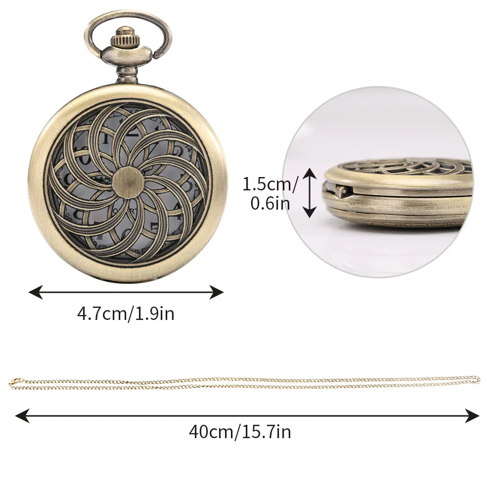 Montre de poche à Quartz en Bronze rétro, motif géométrique de fleurs creuses, pull chaîne, collier pendentif FOB, horloge, cadeaux unisexe