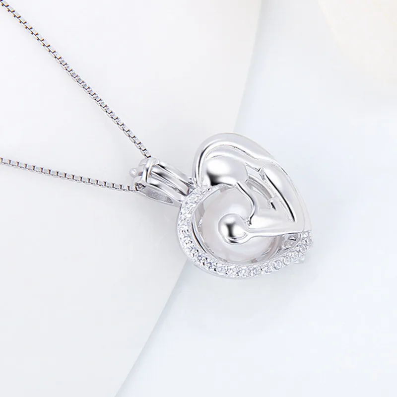 CLUCI 3pcs 925 Sterling Silver Pendant Pearl Locket Mother Loves Baby Women Pendant for Mom Silver 925 Mother\'s Day Gift SC259SB