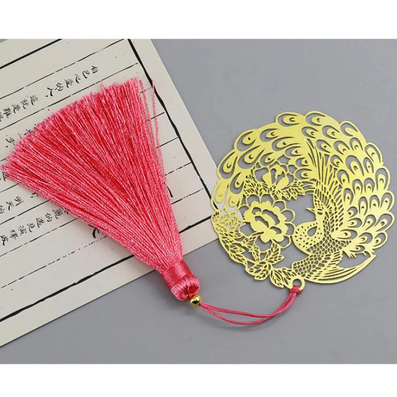 Chinese Retro Peacock Metal Brass Hollow Tassel Bookmark Girl Literary Exquisite Cultural Gift Birthday Gift Envelope Packaging