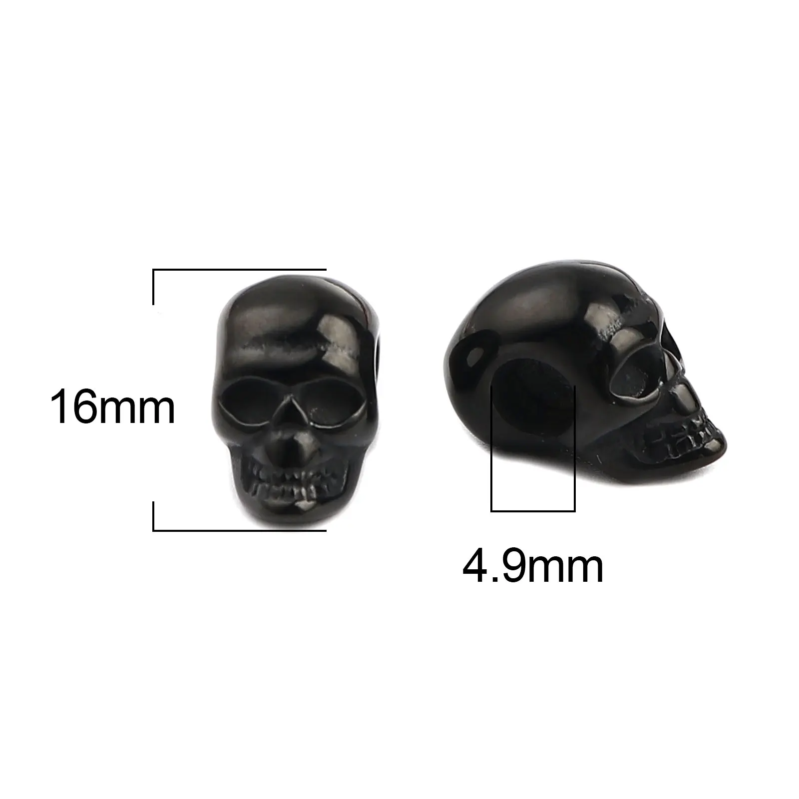 8Seasons Punk Style Stainless Steel Halloween Beads Skull Black/Silver Color Women Men DIY Making Jewelry 16mm x 9mm, 1 Piece