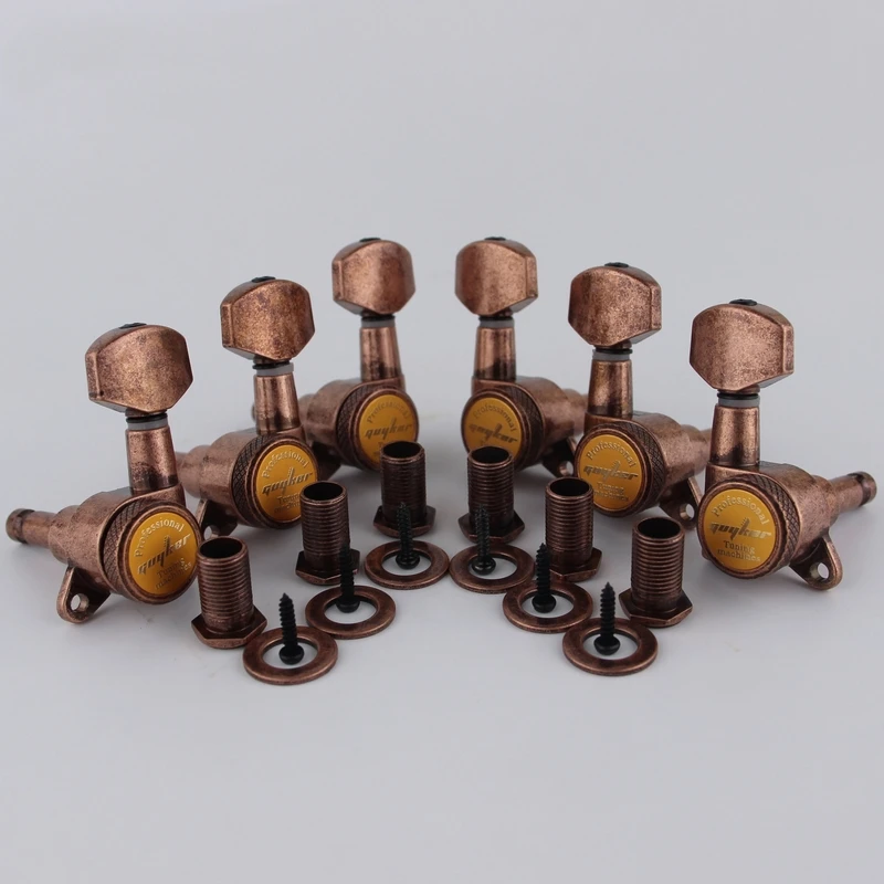 Guyker Guitar Locking Tuners-1:18 Lock String Tuning Key Pegs Machine Head Replacement for ST TL SG LP- Antique Bronze