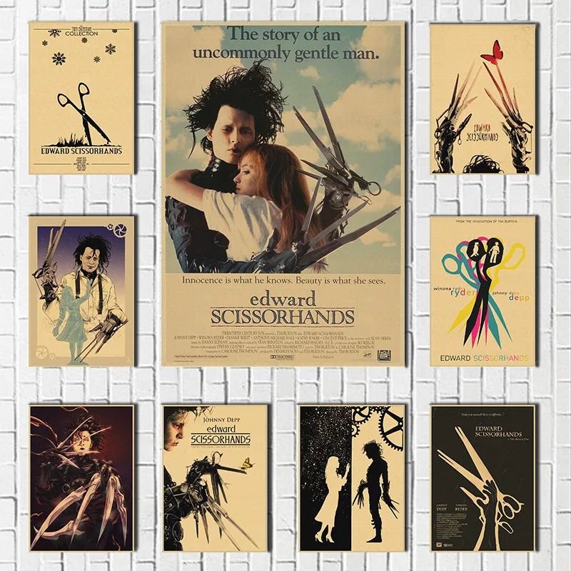 Póster de película clásica Edward de manos de tijera, papel Kraft, póster Vintage, Bar, decoración del hogar, pegatina de pared
