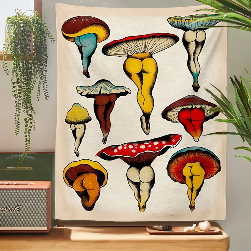 Botanical Cactus Tapestry Wall Hanging Sexy mushrooms girl Chart Hippie Bohemian Tapestries Psychedelic Witchcraft Home Decor