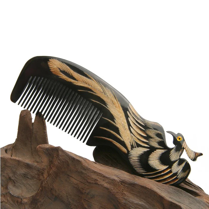 

hair brush Combs Hairdressing Supplies Natural Black Buffalo Horn Anti Static Comb Phenix Handle Massage Hair Brush Hairbrush