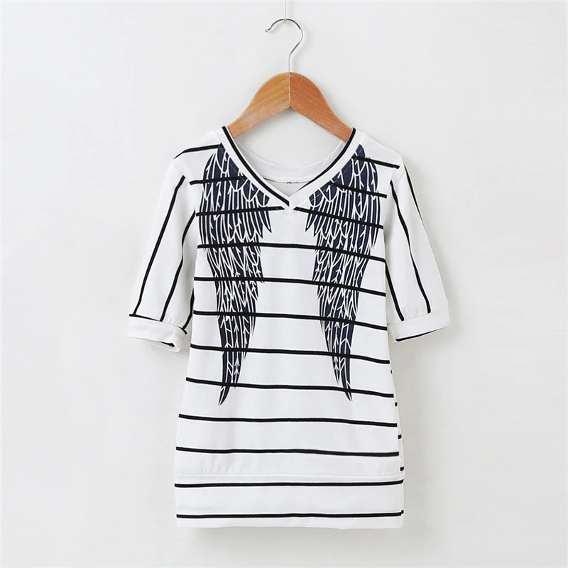 2023 Short Sleeve Striped Dress Summer Family Matching Outfits Wings Dresses Mommy And Me Clothing Sets Baby Girls Clothes