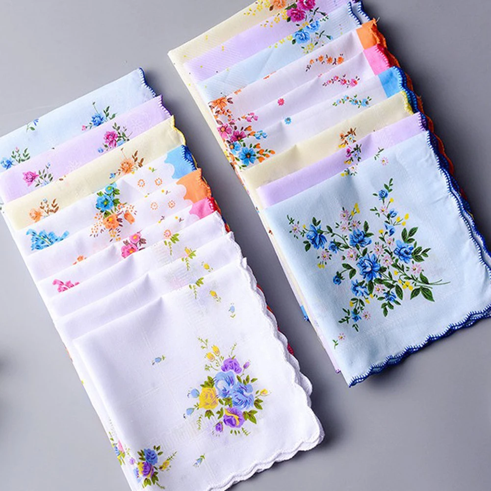 5 pièces 30*30 cm Vintage coton femmes Hankies brodé papillon fleur Hanky Floral dames mouchoir tissus couleur aléatoire