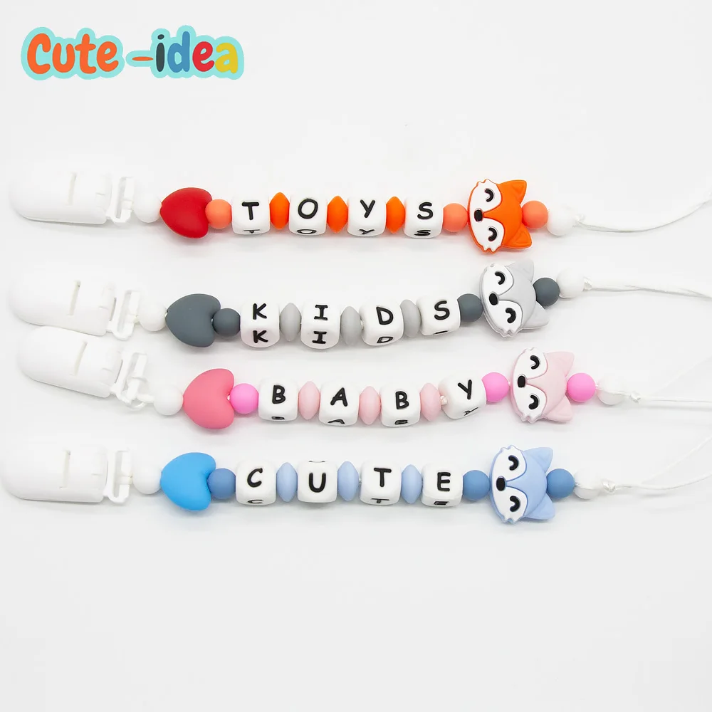 Cute-idea 1pc Silicone fox Beads Pacifier Chain Baby Cartoon Animal fox Teething Chewing Teethers Infant Nursing Accessories Toy