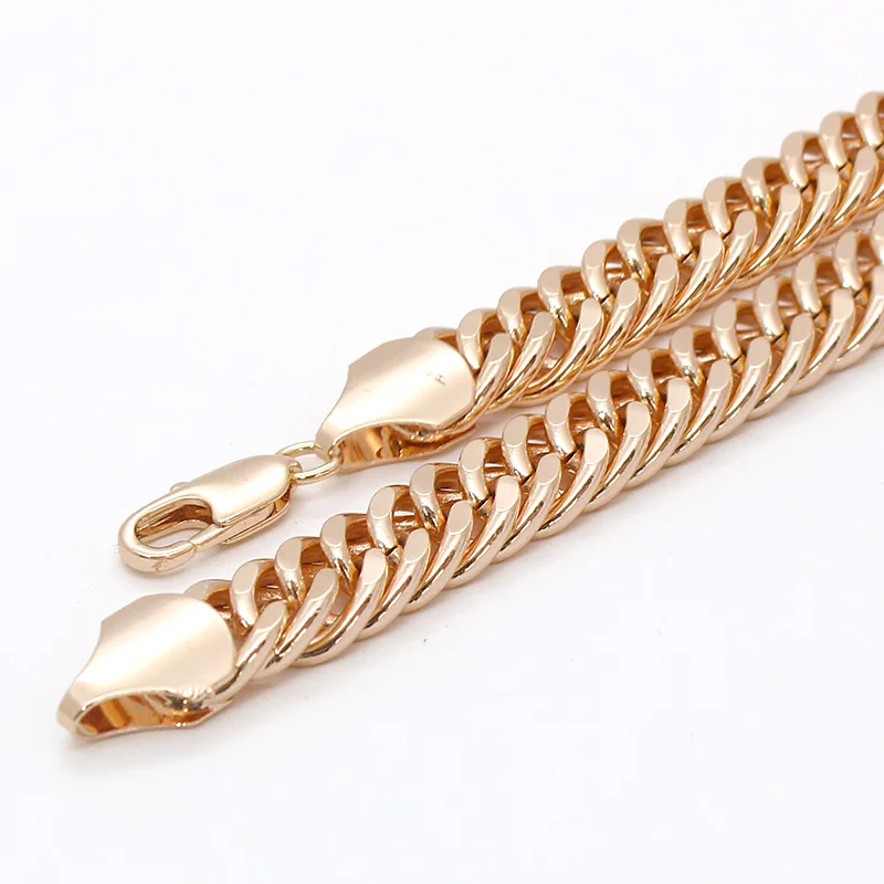 Anietna 585 Rose Gold 11mm 60cm Wide Gold Cuban Chain Classic Choker High Quality Necklace for Women/Men Wholesale collar image 6