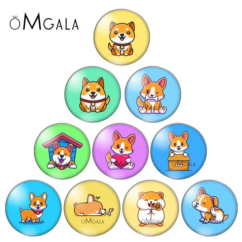 

Cartoon Lovely Corgi Pet Dog Animals 10mm/12mm/16mm/18mm/25mm Round Photo Glass Cabochon Demo Flat Back Making Findings