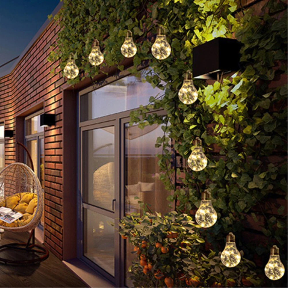 Solar Garden Lights Outdoor, 10/ 20 Bulbs Copper Wire Bulbs String Lights Solar Hanging Lights Clear Round Ball LED Solar Lights