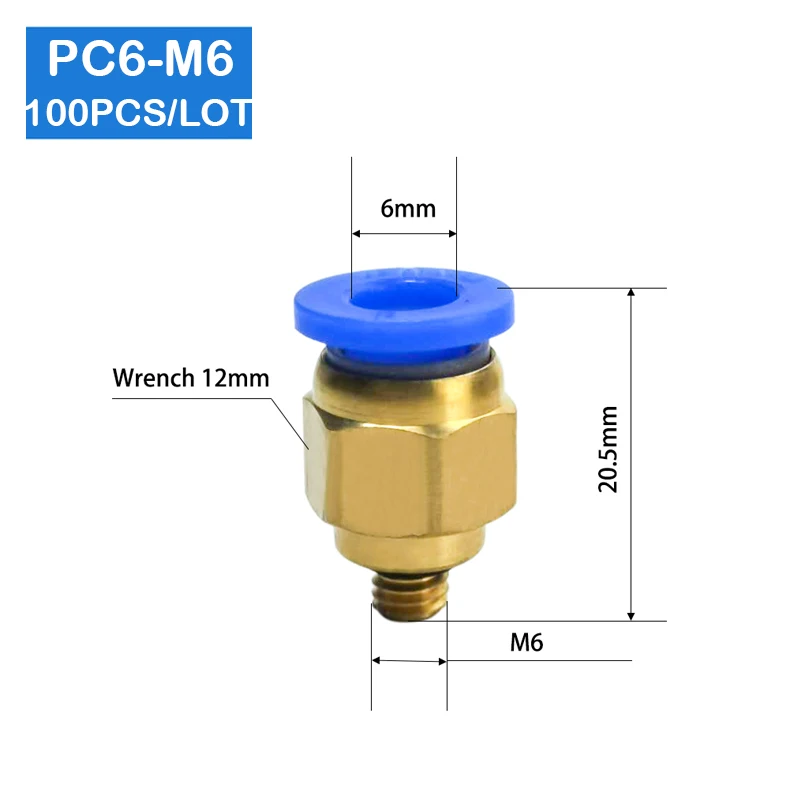 High Quality 100pcs BSPT PC6-M6, 6mm To M6 Pneumatic Connectors Male Straight One-Touch Fittings