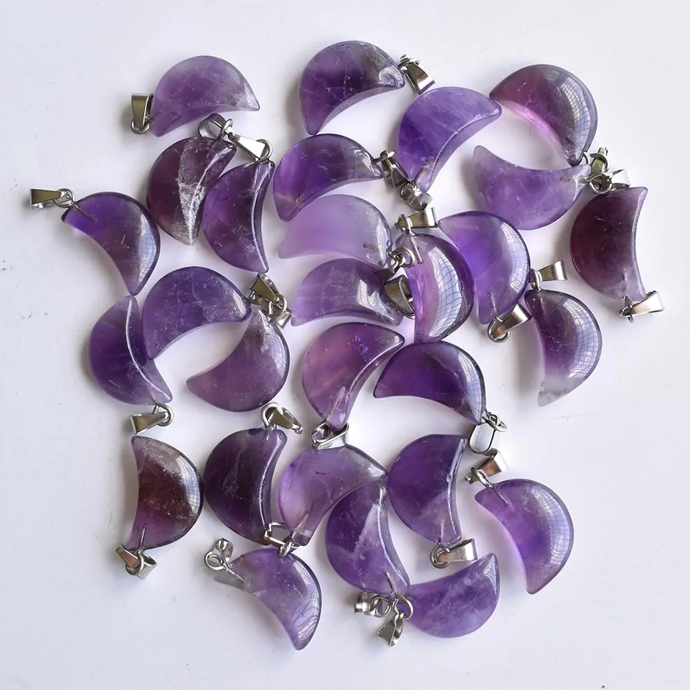 Wholesale 20pcs/lot fashion high quality natural amethysts crescent moon shape charms pendants for jewelry making free shipping